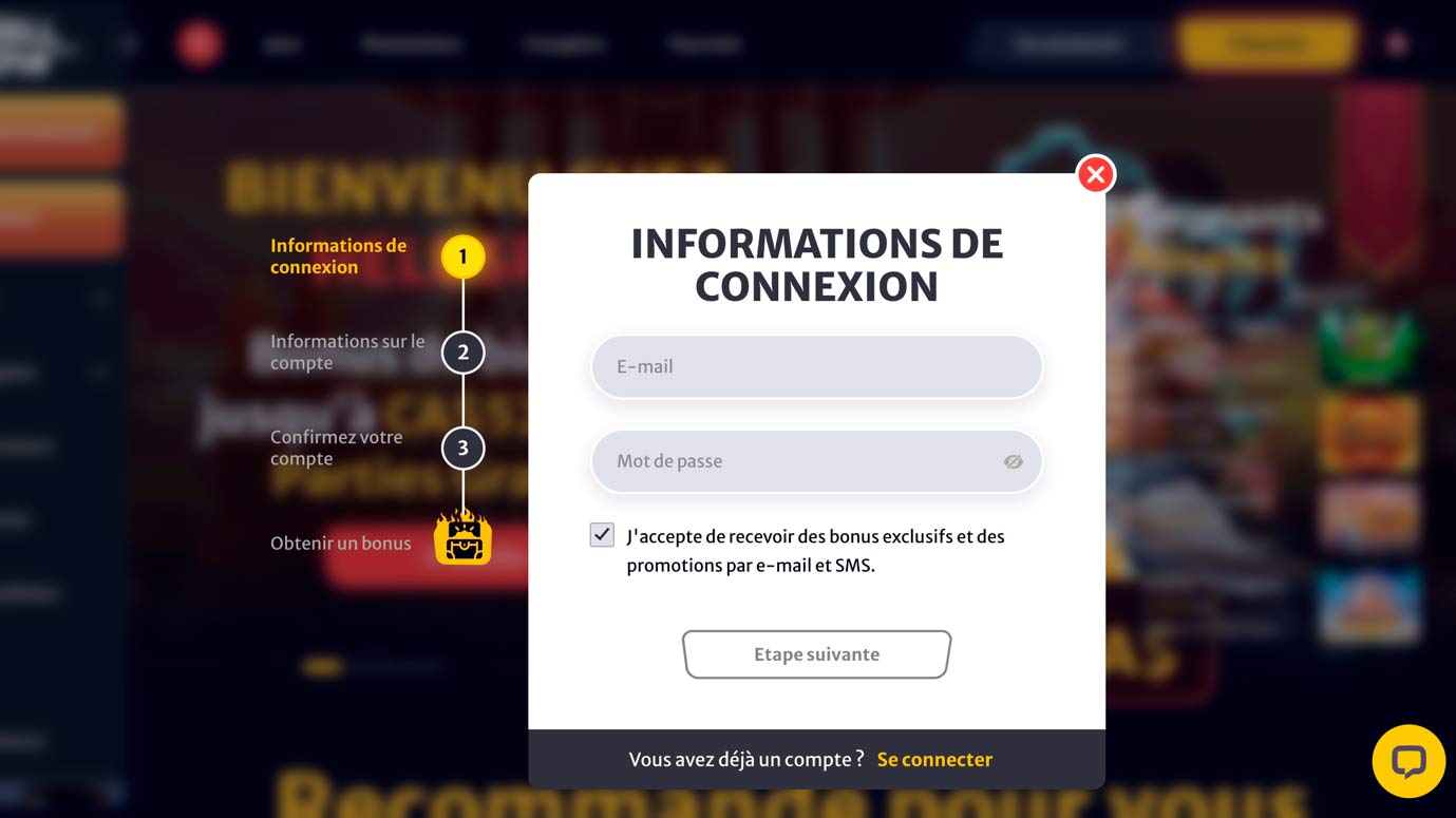 Capture d'écran du formulaire de connexion Hellspin