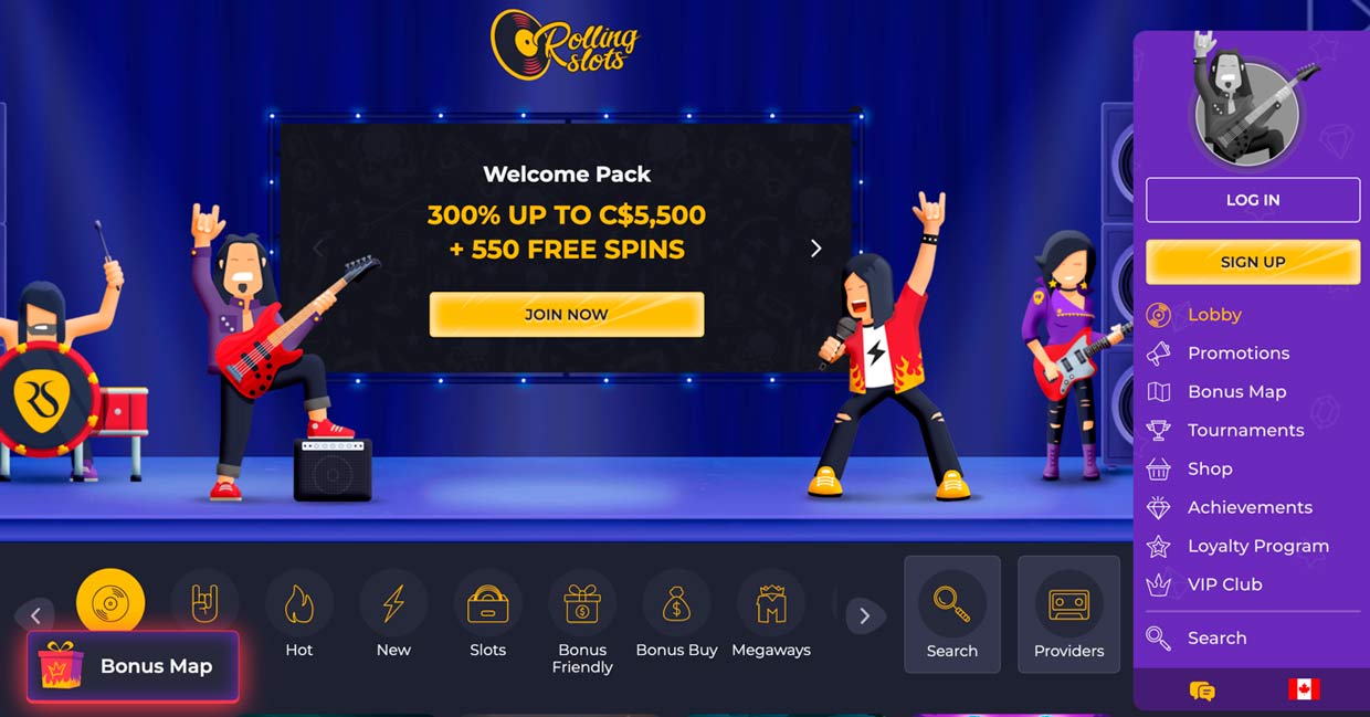Rolling Slots online casino welcome pack
