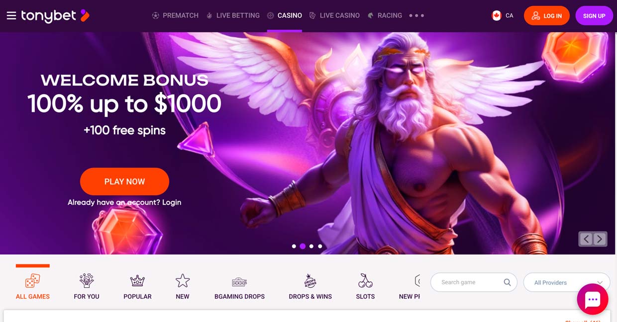 TonyBet online casino welcome bonus