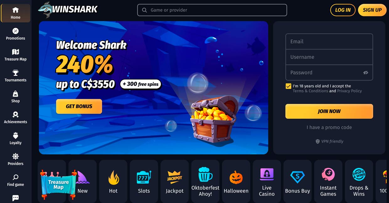 WinShark Casino welcome shark