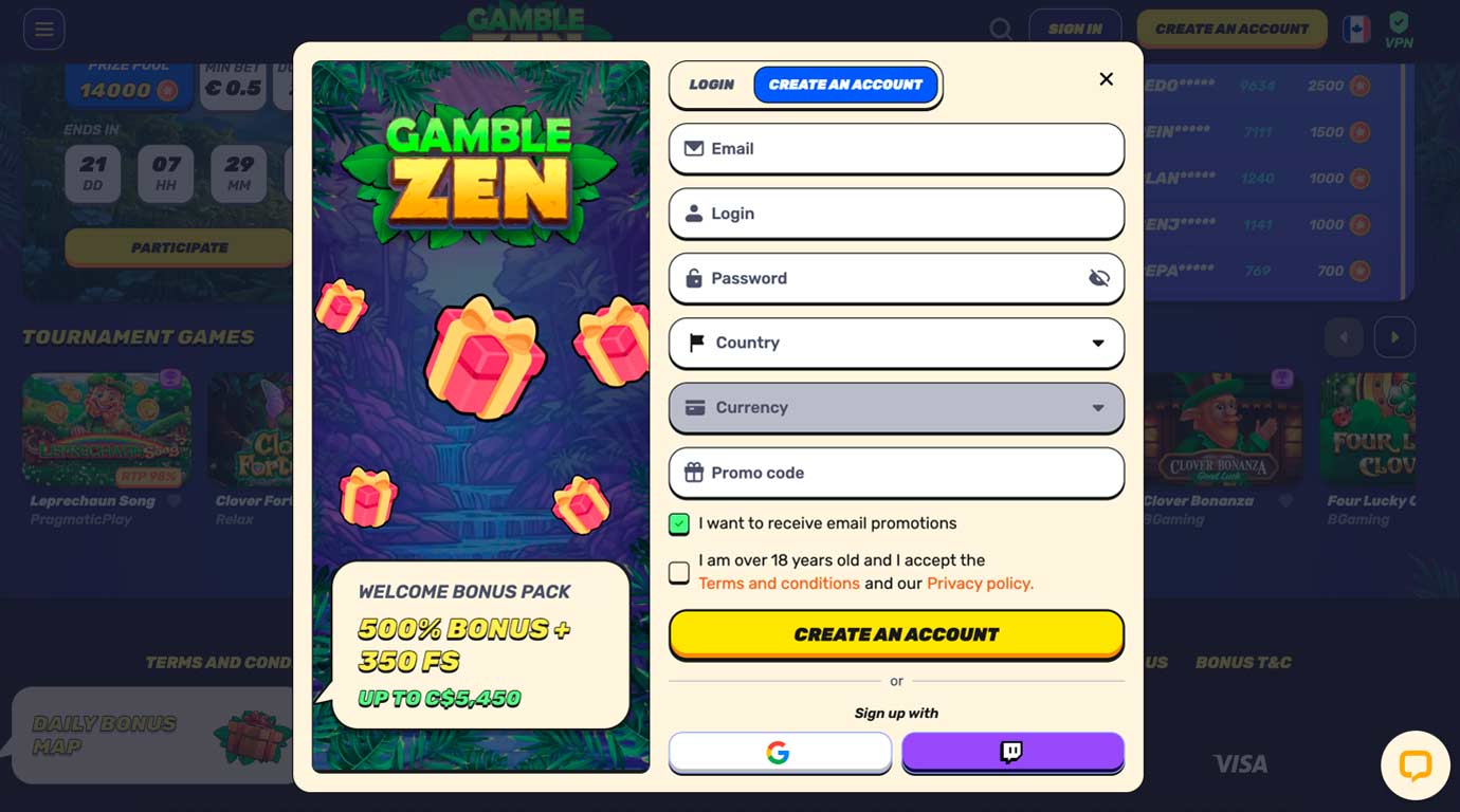 Inscription au casino Gamblezen